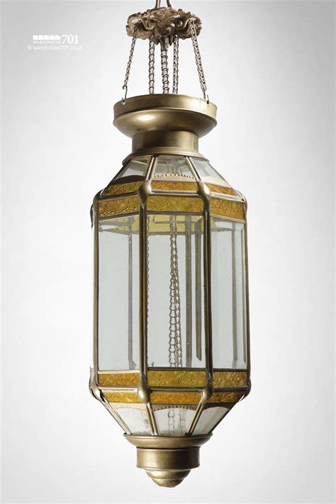 6'' h x 4'' w; Vintage Octagonal Brass and Glass Candle Lantern