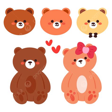 Gambar Set Doodle Kartun Beruang Yang Digambar Tangan Lucu Beruang
