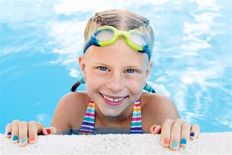 Portrait Of Little Cute Girl In The Swimming Pool Stock Image Image