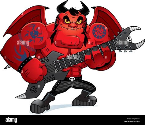 A Cartoon Illustration Of A Heavy Metal Demon Playing Guitar Stock