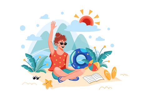 Girl Enjoying Summer Vacation Illustration Concept Flat Illustration Isolated On White