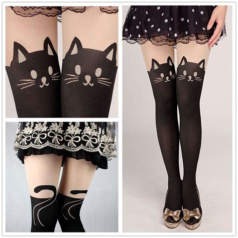 Black Cat Stockings Myboothang Fashion Cat Tights Printed Pantyhose