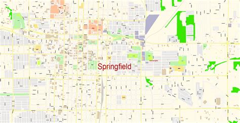 Springfield Illinois Pdf Map Vector Exact City Plan Detailed Street Map
