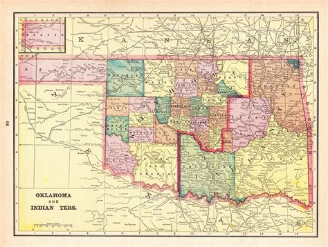 1900 Antique Indian Territory Map George Cram Atlas Map Of Oklahoma