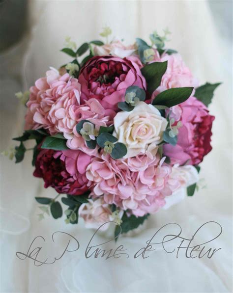 Garden wedding bouquet. Peony hydrangea and roses. Shabby
