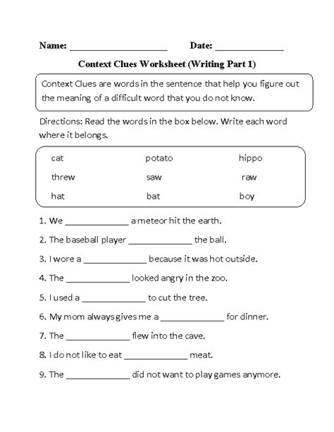 Context Clues Worksheets Context Clues Worksheet Writing Part 1 Beginner