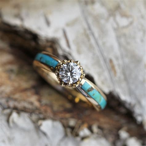Western Turquoise And Diamond Engagement Ring B Wedding Ring Set With