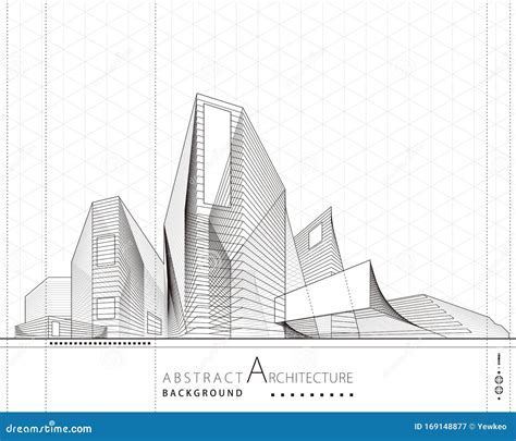 3d Illustration Abstract Architecture Building Line Drawing Stock