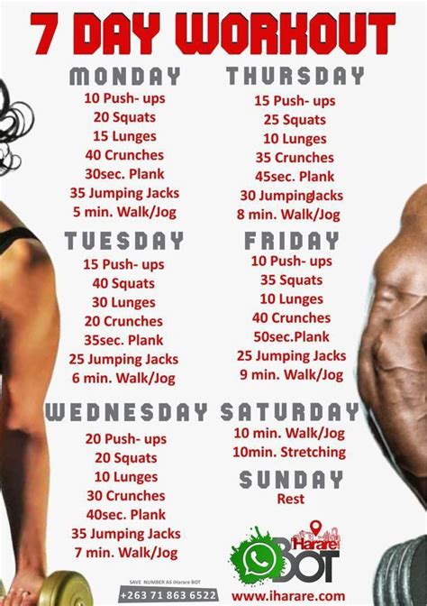 7 Days Workout Plan One Week Workout 7 Day Workout Plan Weekly