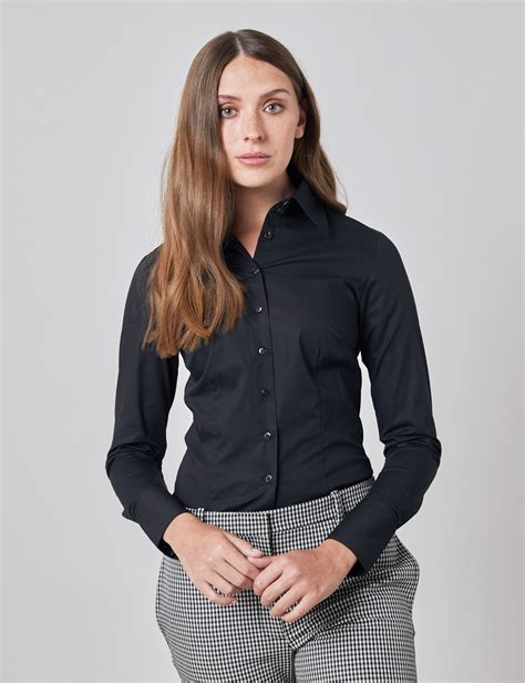 Easy Iron Cotton Stretch Plain Womens Fitted Shirt With High Long