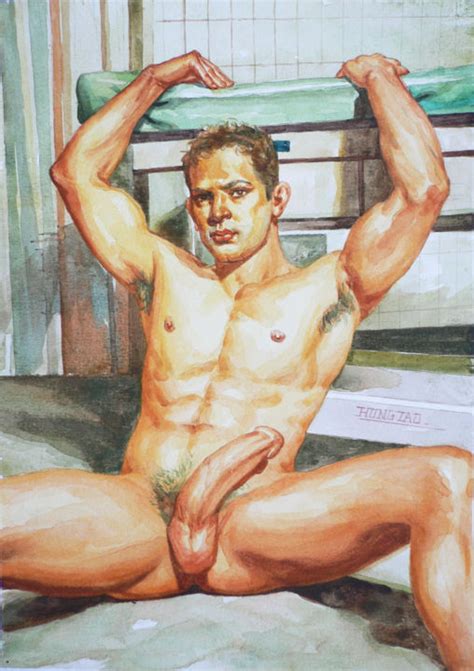 Original Drawing Art Watercolor Painting Artwork Male Nude Gay Interest