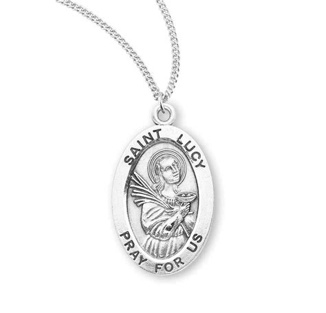 St Lucy Patron Saint Medal Oval 18 Inch Chain
