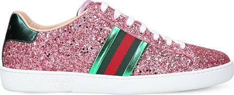 Gucci Canvas New Ace Striped Glitter Trainers In Pink Lyst