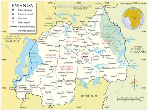 It is the capital of rwanda, a rugged relief town located at the the city is located on the banks of the nyabarongo river. Administrative Map of Rwanda - Nations Online Project