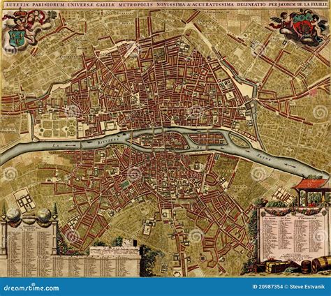 Antique Map Of Paris Stock Illustration Illustration Of Europe 20987354