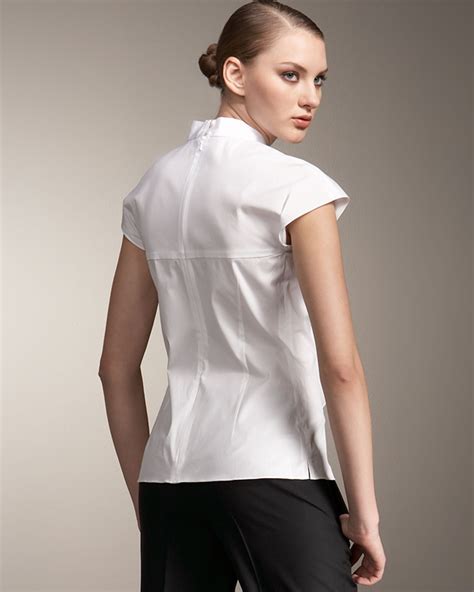 lyst carolina herrera cotton poplin ruffle front blouse in white