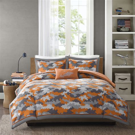 Best place to buy camouflage bedding and camo print comforters. MODERN CAMO DIGITAL CAMOUFLAGE ORANGE GREY SILVER BOY ...