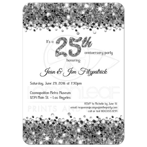 Elegant Silver Glittery Confetti 25th Anniversary Invitation