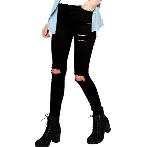 Fetoo Black Ripped Jeans Women High Waisted Trousers Stretch Slim Pencil Pants Skinny Fashion