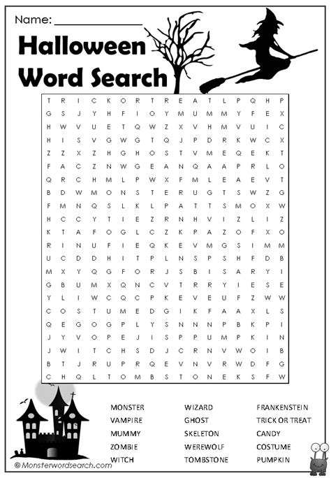Halloween Word Search Monster Word Search