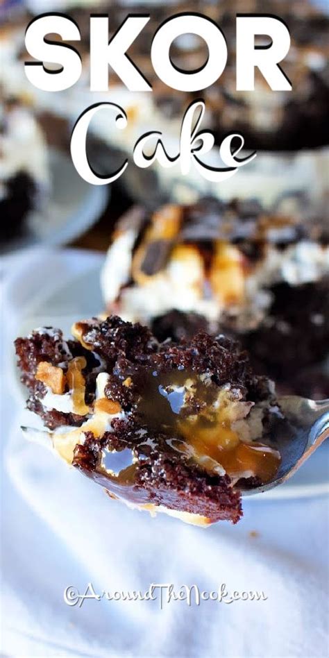 Make This Easy Skor Cake Recipe Topped With Cool Whip Toffee Bits Dark Chocolate And Caramel