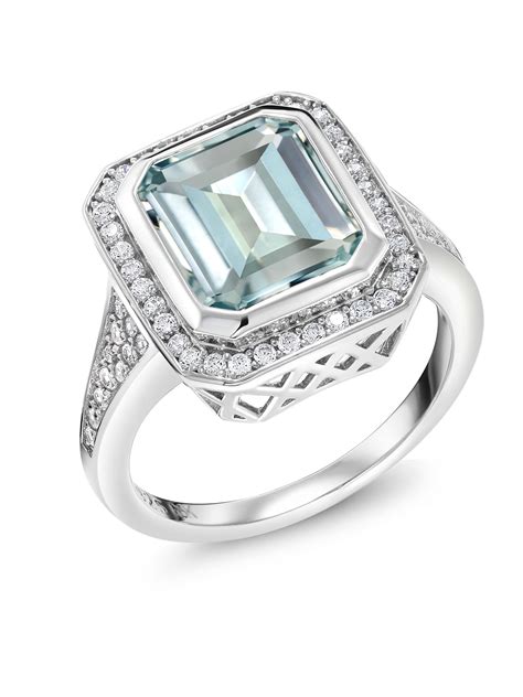 Gem Stone King 925 Sterling Silver Simulated Aquamarine Ring For