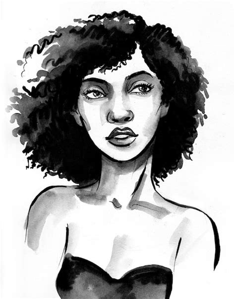 Premium Photo Pretty Brunette Woman Face Ink Black And White Drawing