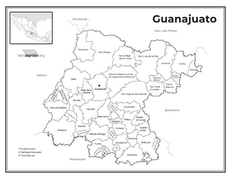 Mapa De Guanajuato Con Nombres A Blanco Y Negro Pdf Descargable My My