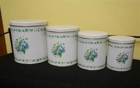 Shabby Chic Tin Canisters Set Of Four With Lids Nostalgic Etsy