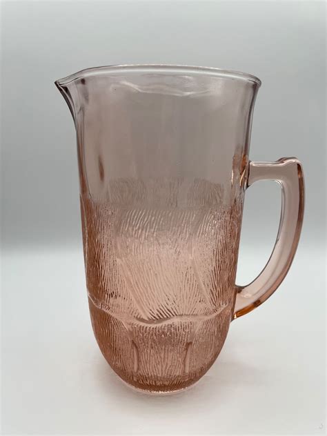 Vintage Pink Glass Pitcher From Indonesia Flower Pattern Vintage