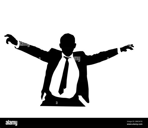 Business Man Vector Silhouette With Open Arms Vector Illustration Over