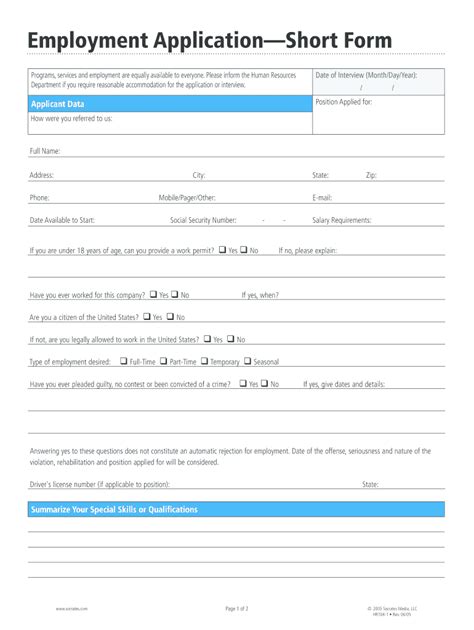 Employment Application Short Form Fill And Sign Printable Template