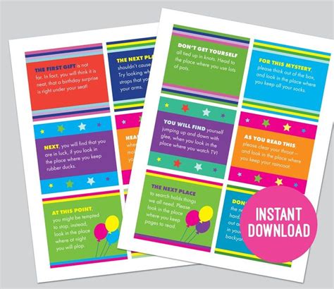 Check spelling or type a new query. Birthday Scavenger Hunt Clue Cards Printable For Kids | Etsy | Scavenger hunt birthday ...
