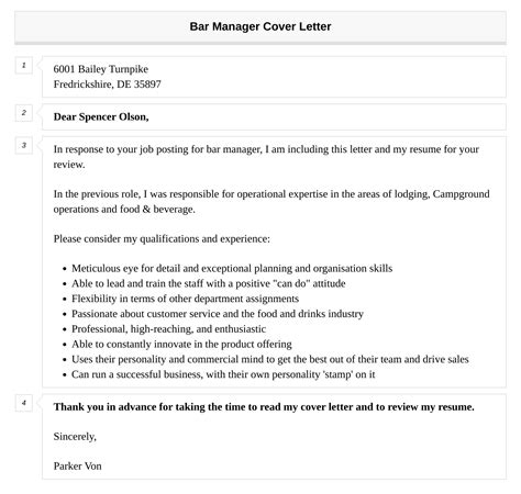 Bar Manager Cover Letter Velvet Jobs