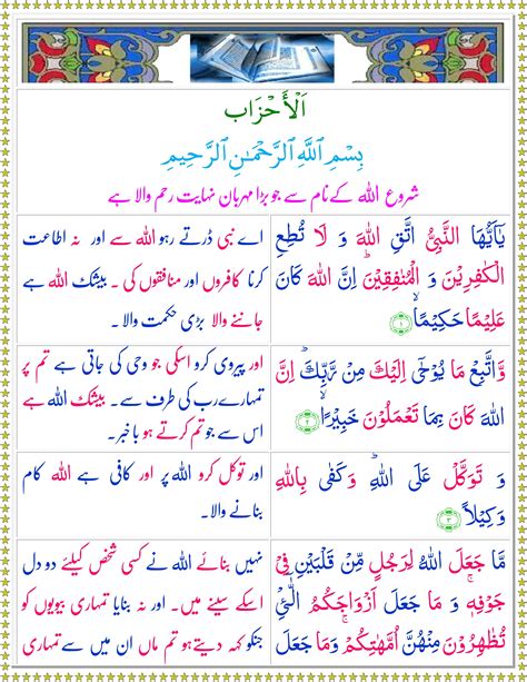 Surah Al Ahzab Urdu Quran O Sunnat