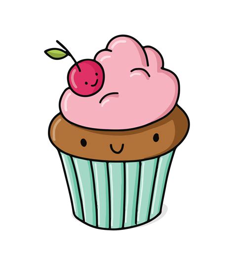 Cartoon Cute Cupcake Character Vector Illustration Smiling Kawaii Dessert 7491356 Vector Art