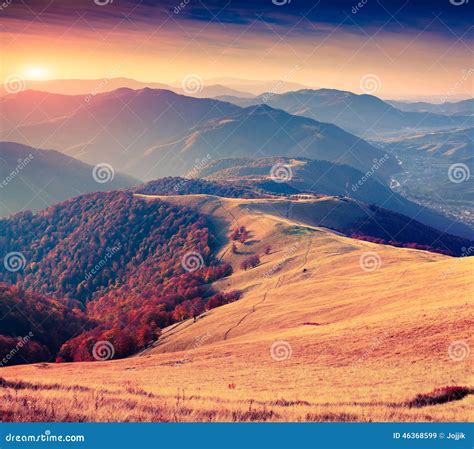 Colorful Autumn Sunrise In Carpathian Mountains Stock Image Image Of