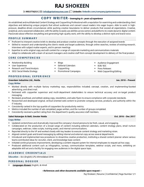 Copywriter Resume Examples And Template With Job Winning Tips