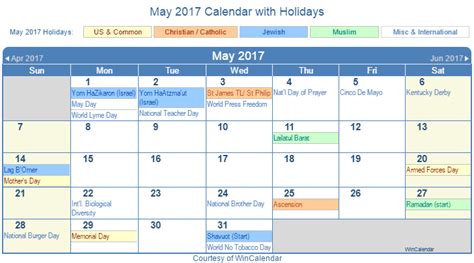 May 2017 Calendar With Holidays United States Calendar 2017