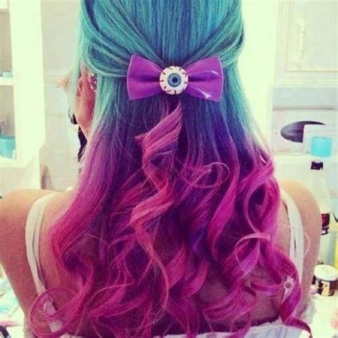 Ombre hair is a gradient effect where your hair is light towards the ends and becomes gradually darker towards your roots. colorful aqua purple pink hair ombre | Hair! | Pinterest