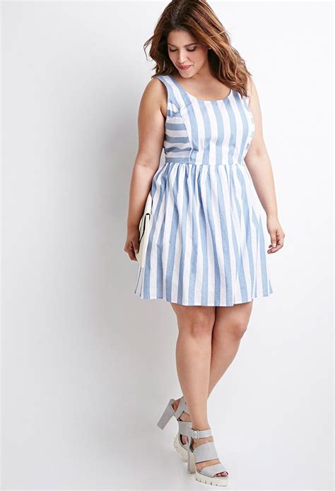 Forever 21 Plus Size Striped Fit And Flare Dress In Blue Lyst