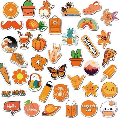 Orange Aesthetic Theme Sticker Pack For Hydroflask And Laptop Etsy