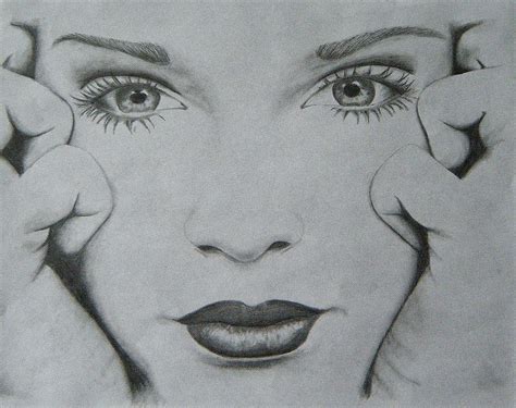 For Sale Pencil Drawing Of Girl Female Face 11x85 Black And