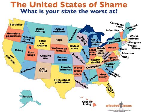 The United States Of Shame Whats The Worst Thing About Your State With Map The Bull Elephant