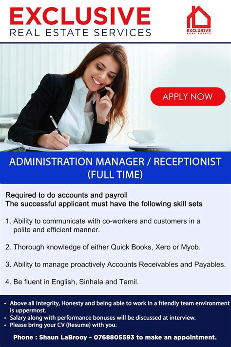 Receptionist Administration Manager Exclusive 2024