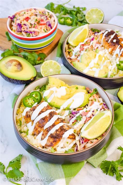 Low Carb Fish Taco Bowls A Bowl With Cauliflower Rice Coleslaw And