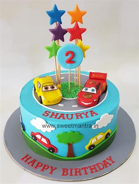 2 years olds are also attracted to animals. Cars theme customized designer cake for boy's 2nd - CakesDecor