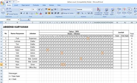 Excel Dan Rumus Microsoft Excel Contoh Form Absensi Karyawan Excel My