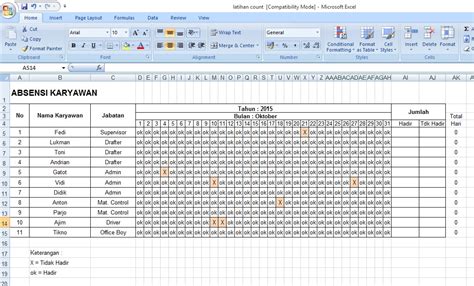 Contoh Absensi Karyawan Bulanan Excel