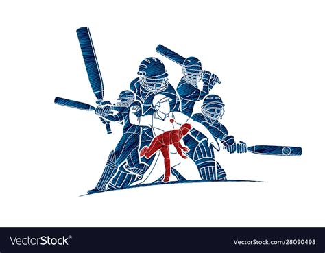 Cricket Players Action Cartoon Sport Graphic Vector Image